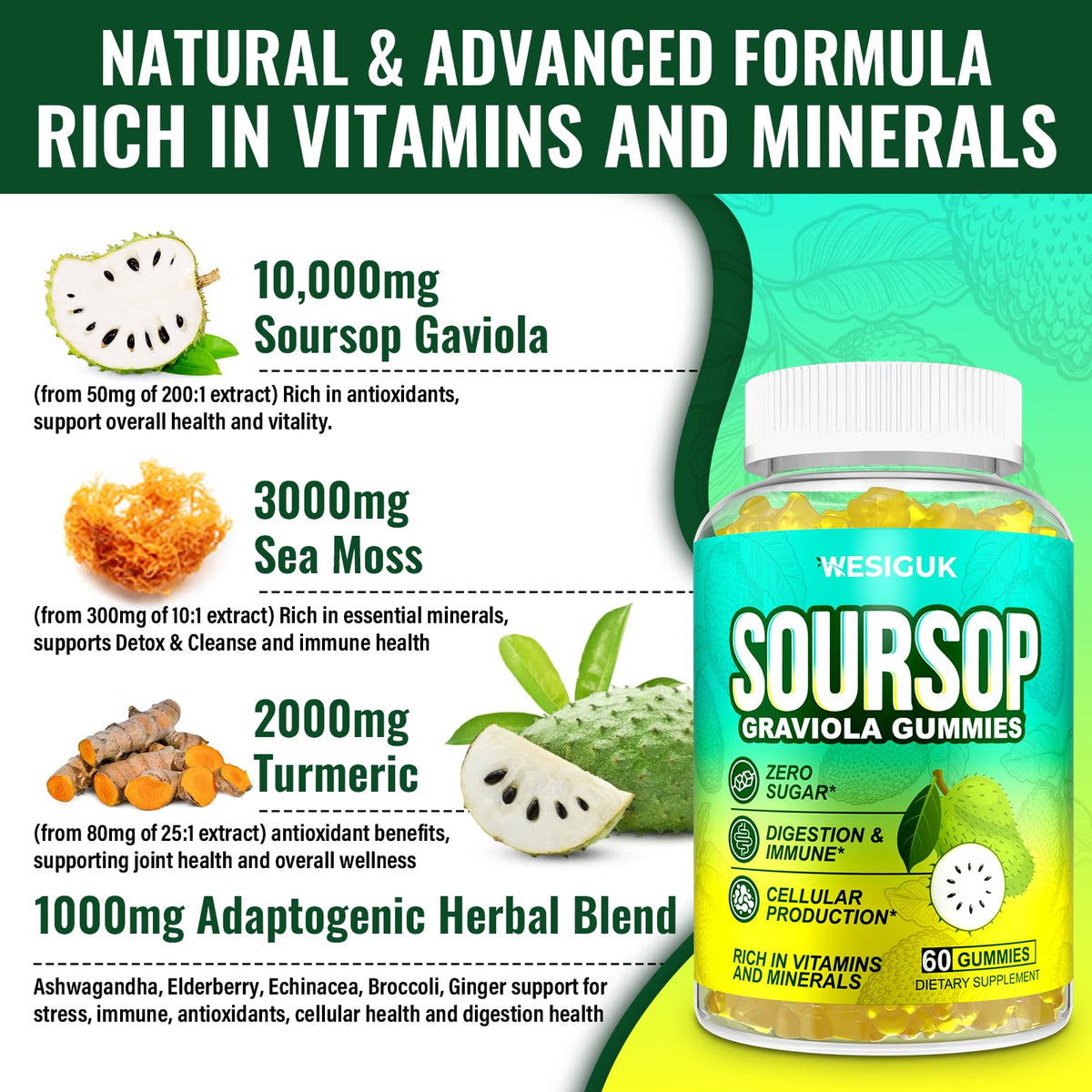 Soursop Graviola Gummies Max Strength — Sea Moss & Turmeric - Calm Era