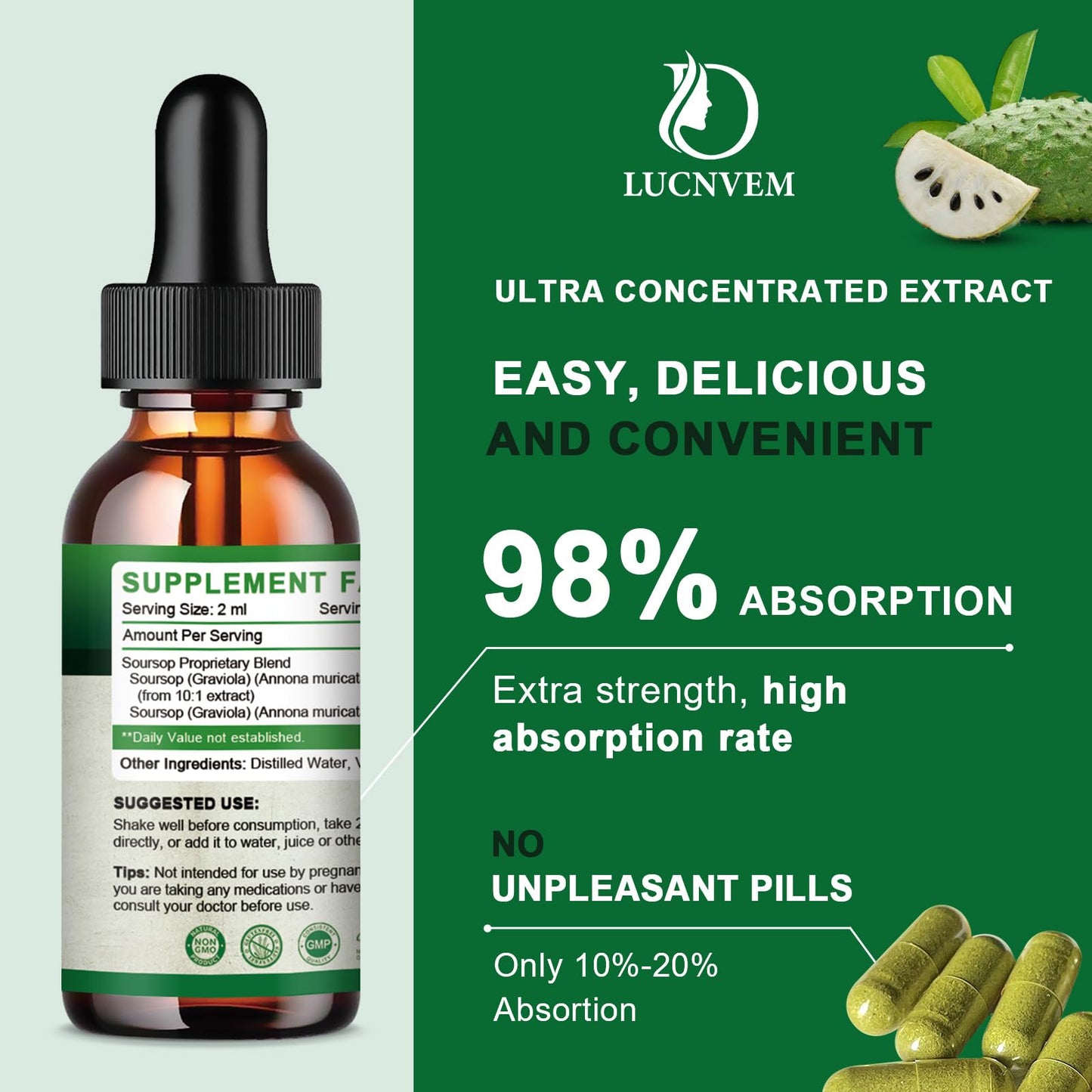 Organic Soursop Graviola Liquid Drops — 2 Pack, 2fl oz Each