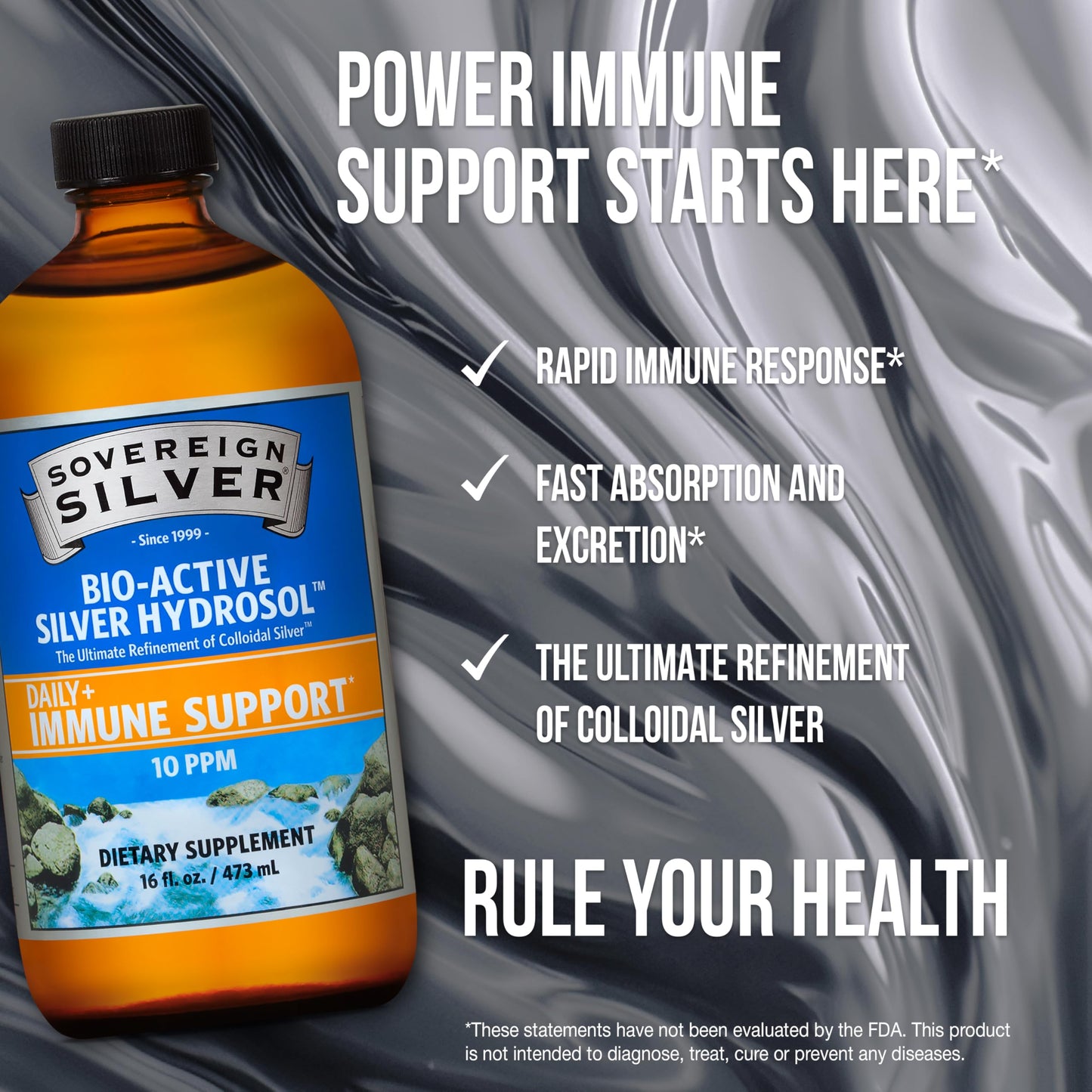 Sovereign Silver Colloidal Silver Hydrosol 10ppm | 16fl oz Amber Glass