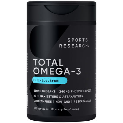 Sports Research Total Omega-3 Fish Oil 2200mg — EPA & DHA from Krill, Salmon & Pollock | 120 Softgels