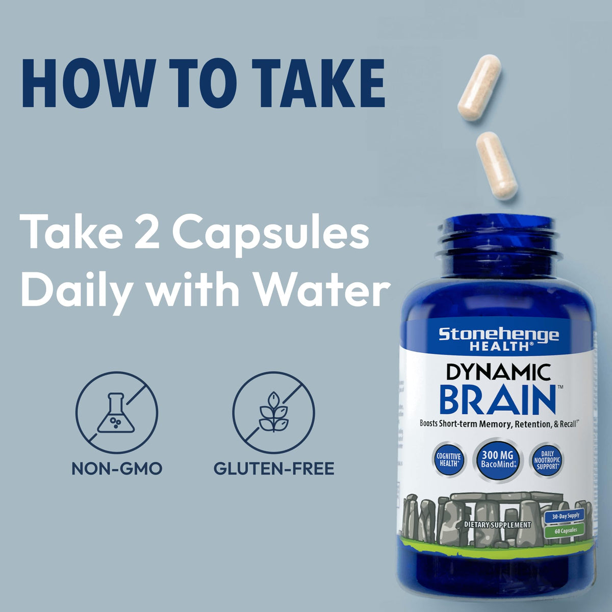 Stonehenge Health Dynamic Brain Supplement with BacoMind – Memory, Retention & Recall (40 Nootropics) - Calm Era