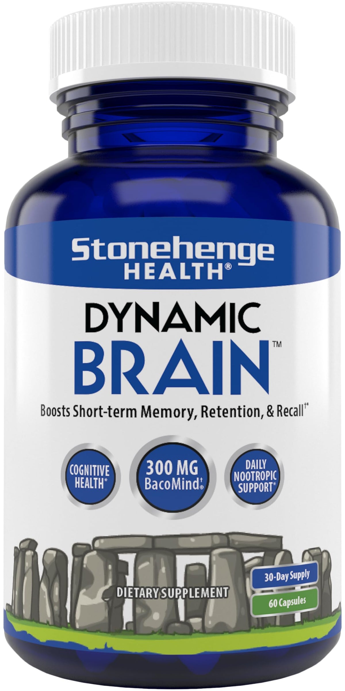 Stonehenge Health Dynamic Brain Supplement with BacoMind – Memory, Retention & Recall (40 Nootropics) - Calm Era