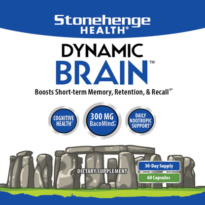 Stonehenge Health Dynamic Brain Supplement with BacoMind – Memory, Retention & Recall (40 Nootropics) - Calm Era