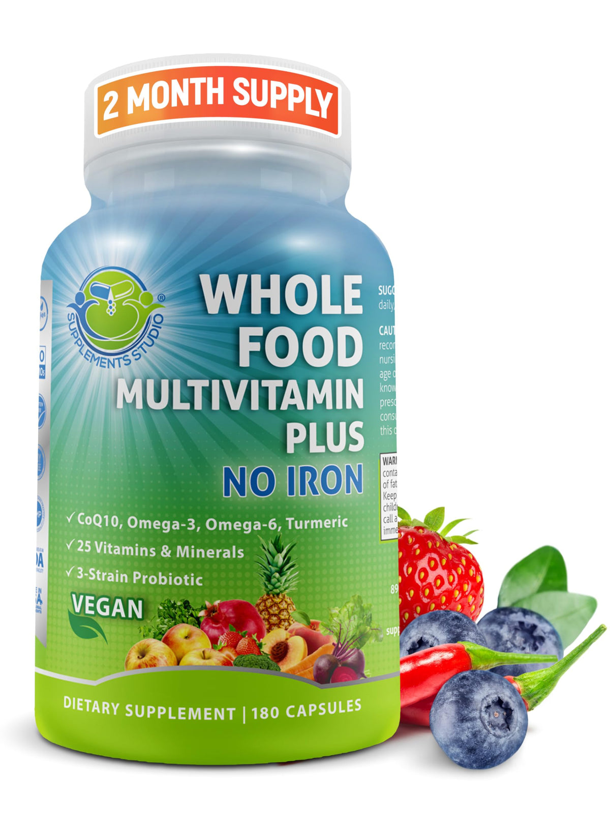 SUPPLEMENTS STUDIO Vegan Methylated Multivitamin for Men & Women – Whole Food, Iron-Free, Non-GMO (180 Count) - Calm Era