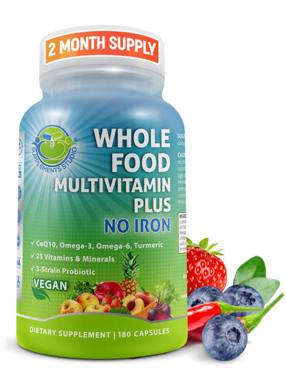 SUPPLEMENTS STUDIO Vegan Methylated Multivitamin for Men & Women – Whole Food, Iron-Free, Non-GMO (180 Count) - Calm Era