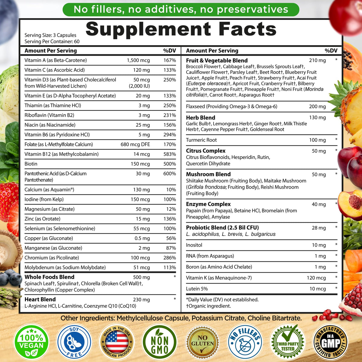SUPPLEMENTS STUDIO Vegan Methylated Multivitamin for Men & Women – Whole Food, Iron-Free, Non-GMO (180 Count) - Calm Era