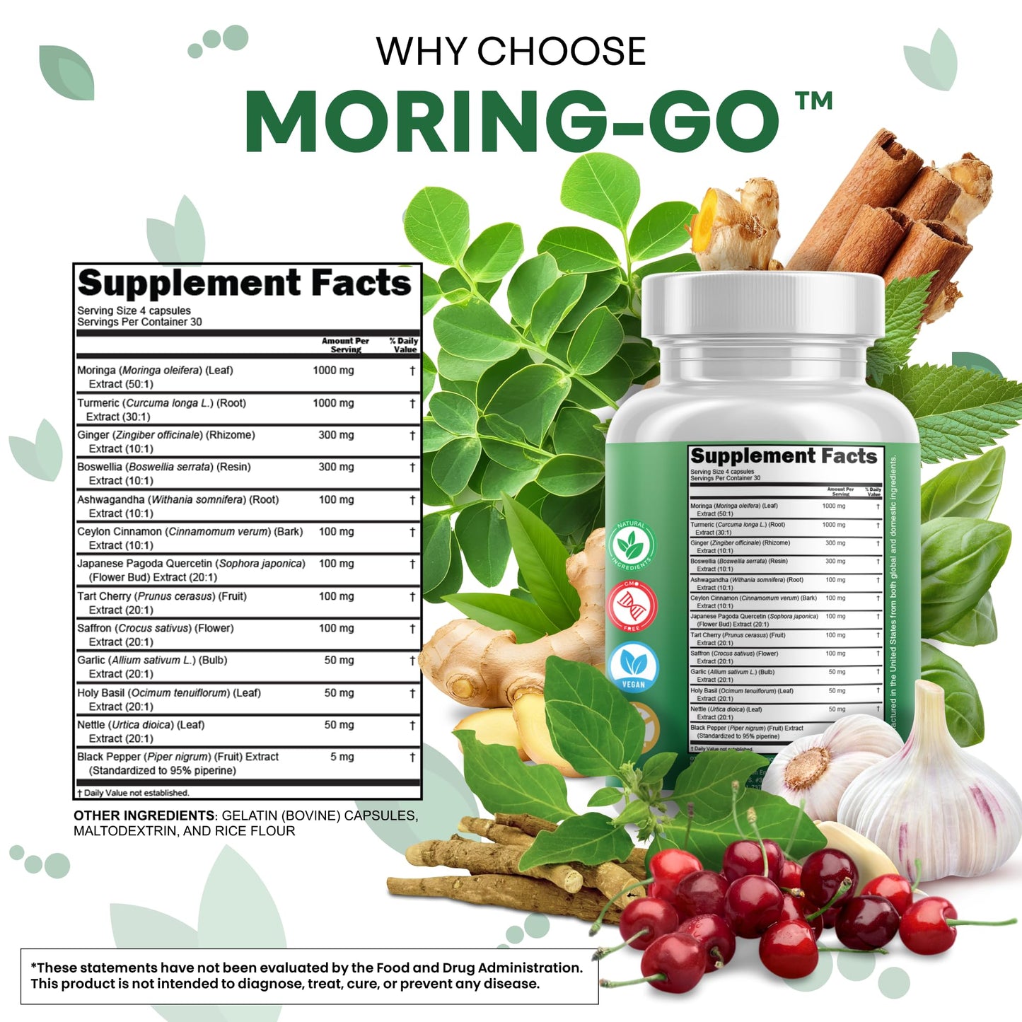 Clean Nutra Moring-Go Moringa & Turmeric Capsules 13-in-1