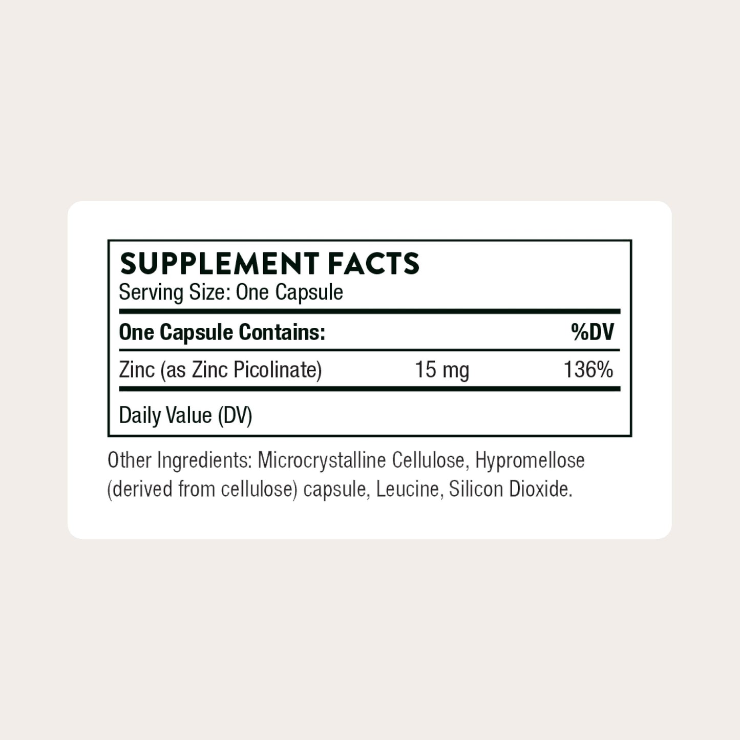 THORNE Zinc Picolinate 15mg – Immune, Skin, Eye & Reproductive Health