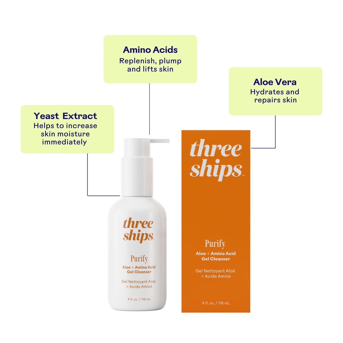 Three Ships Purify Aloe + Amino Acid Gel Cleanser