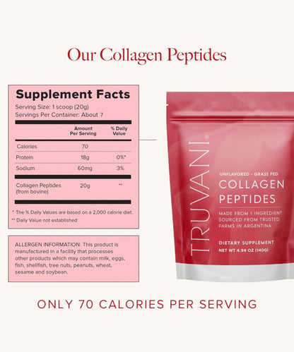 Truvani Hydrolyzed Collagen Peptides — Unflavored, Grass-Fed, 7 Servings