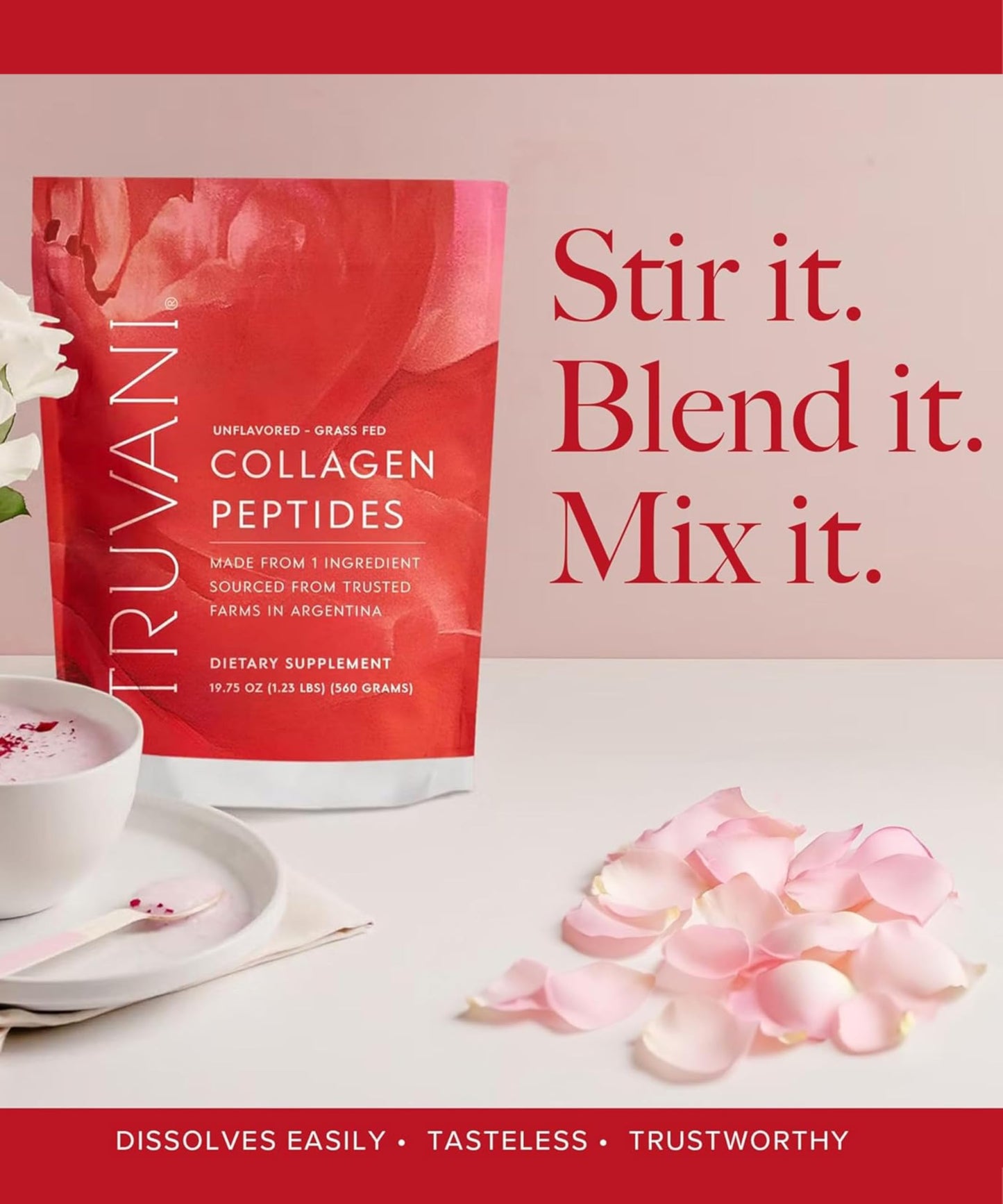 Truvani Hydrolyzed Collagen Peptides — Unflavored, Grass-Fed, 7 Servings