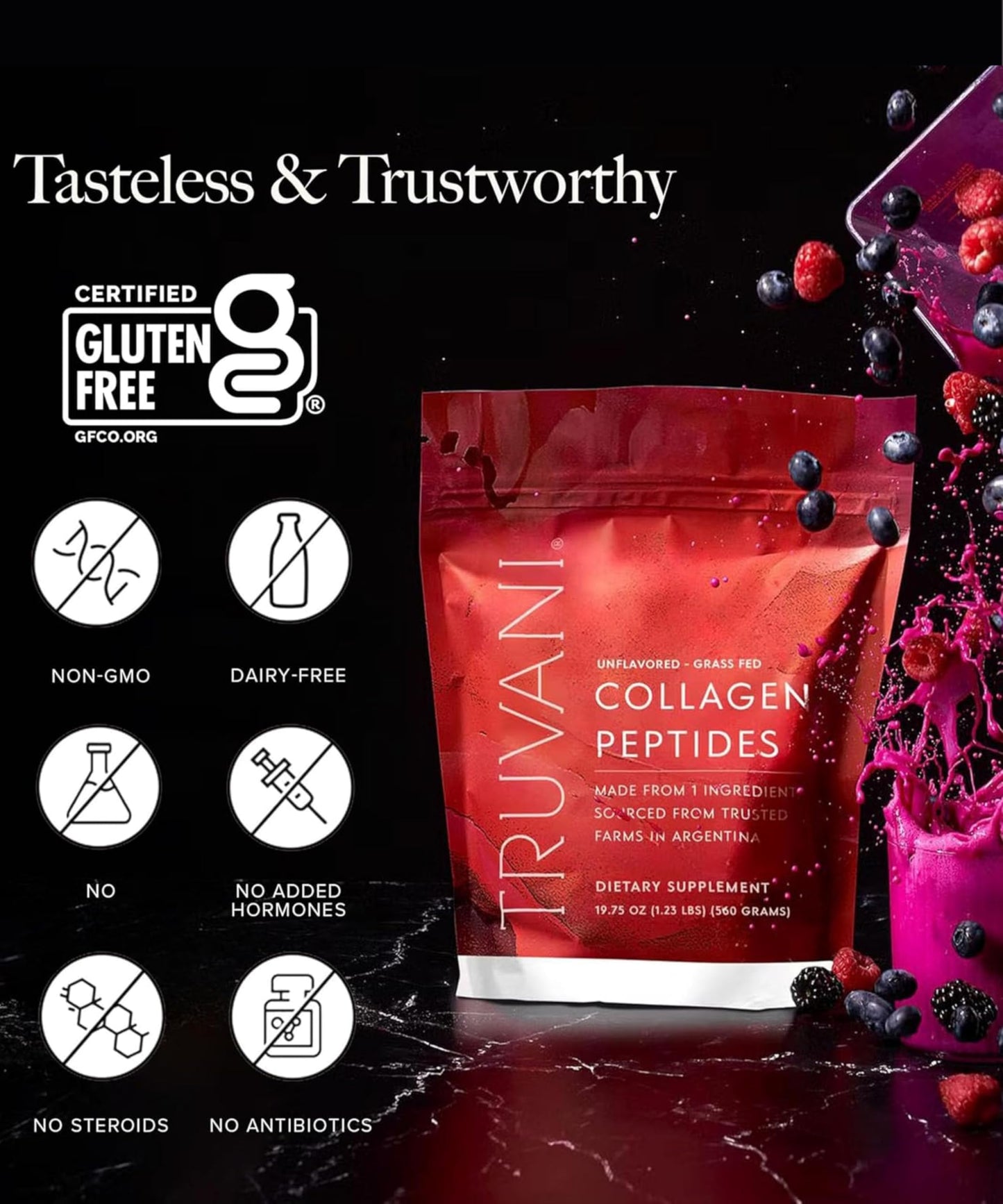 Truvani Hydrolyzed Collagen Peptides — Unflavored, Grass-Fed, 7 Servings
