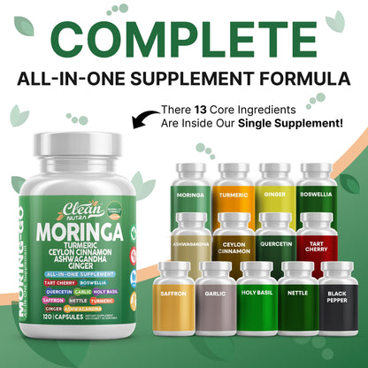 Clean Nutra Moring-Go Moringa & Turmeric Capsules 13-in-1