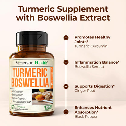 Vimerson Health Turmeric Curcumin with Boswellia & Ginger – 95% Curcuminoids | 2-Pack