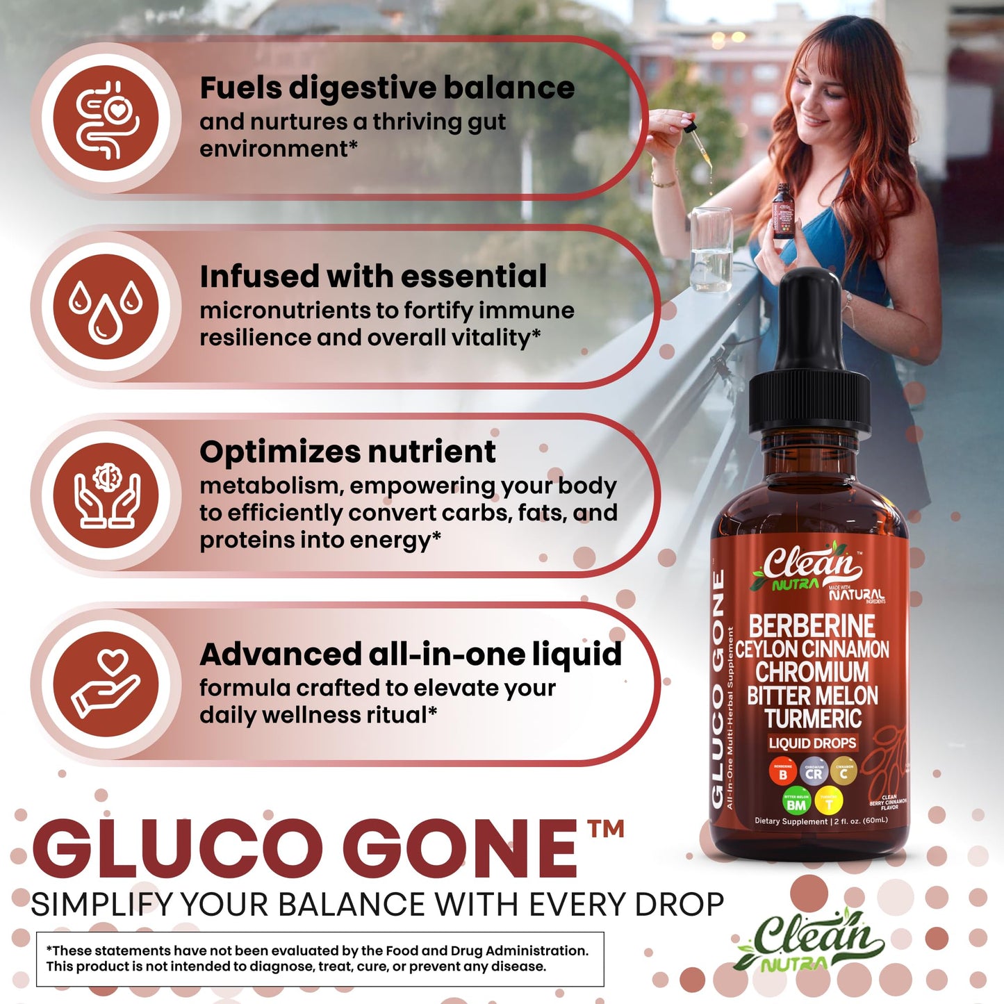 Clean Nutra Berberine & Cinnamon Liquid Drops with Moringa, 2oz