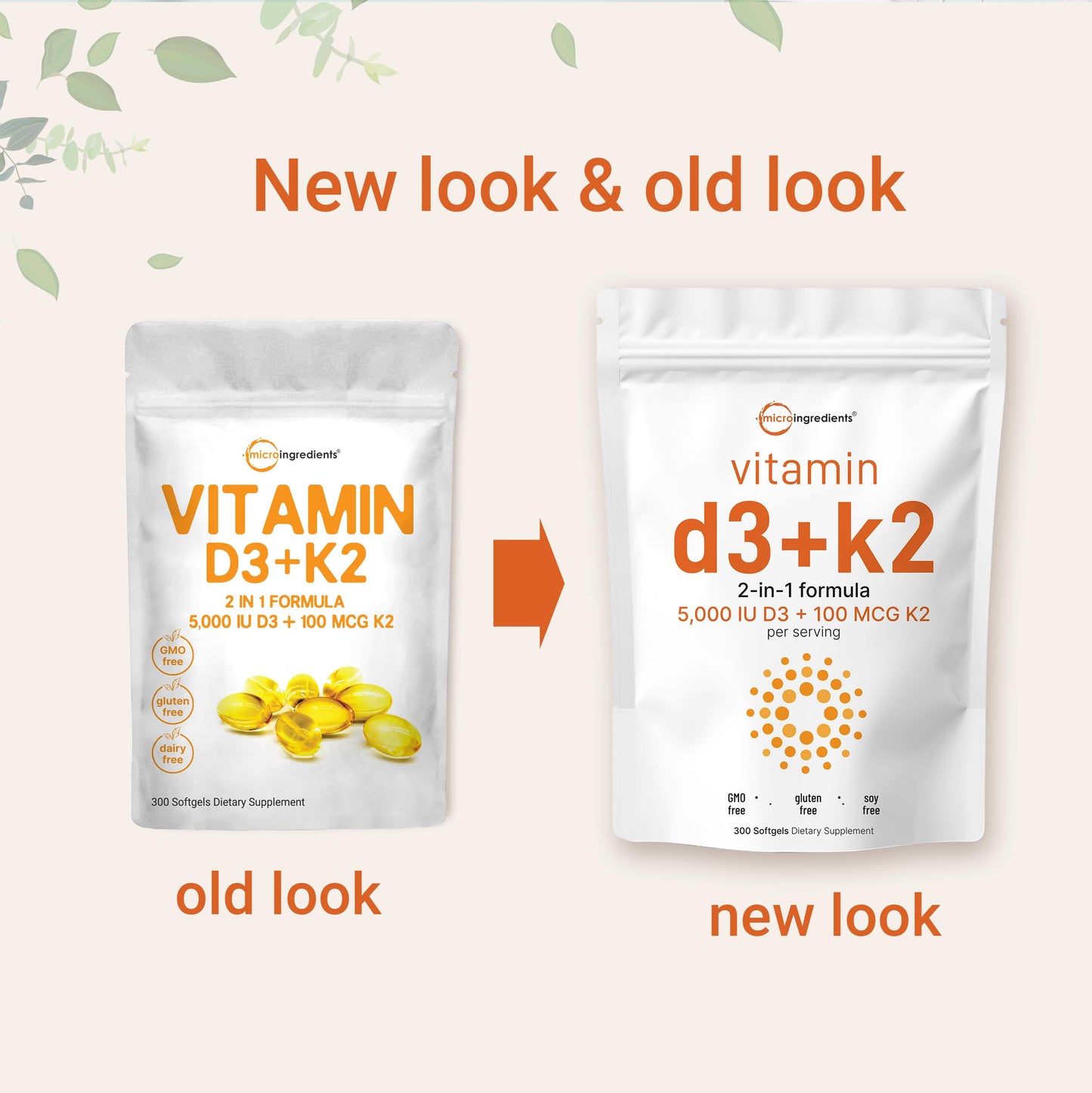 Micro Ingredients Vitamin D3 5000IU + K2 MK-7 100mcg | 2-Pack 600 Softgels