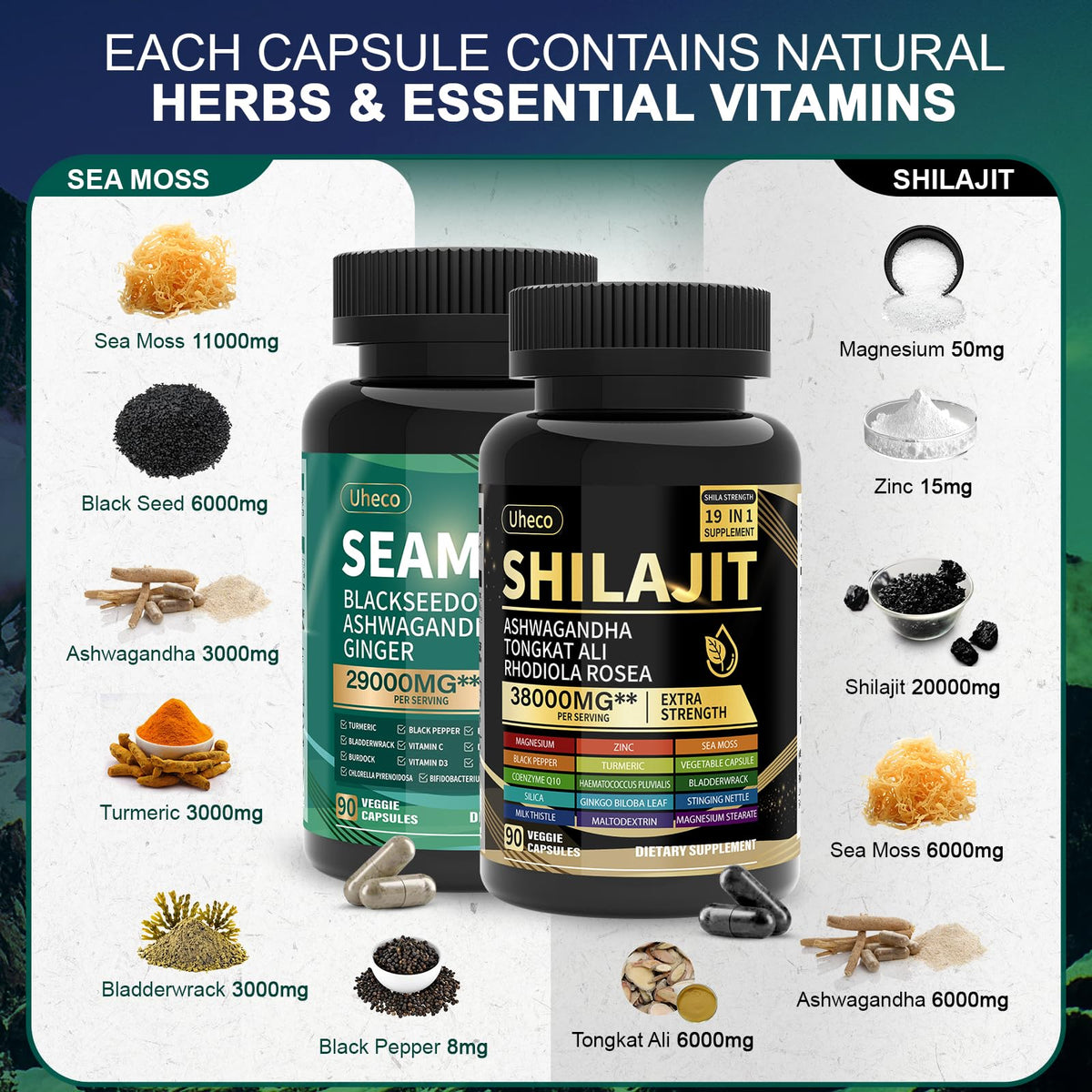Uheco Shilajit & Sea Moss Vitality Bundle – 20000 mg Shilajit, 11000 mg Sea Moss - Calm Era