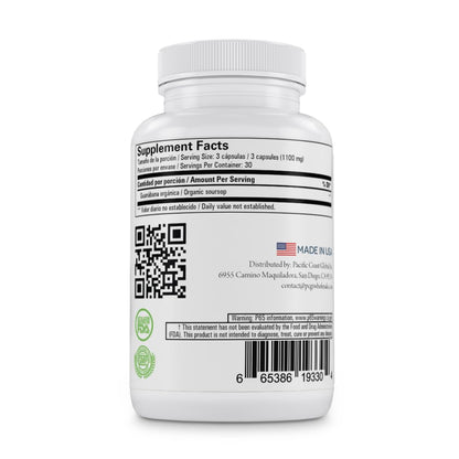 Graviola Soursop Capsules 1100mg — 90 Vegan Capsules, Made in USA