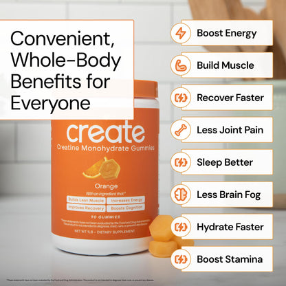 Create Creatine Monohydrate Gummies 1.5g | Vegan Anti-Melt Orange