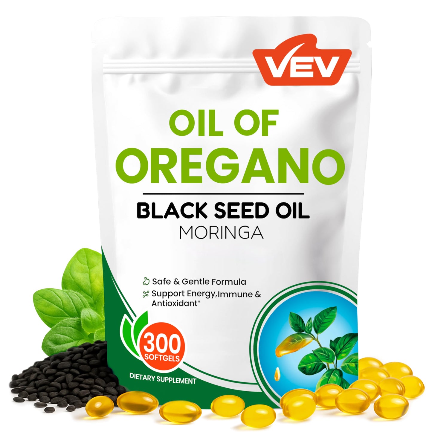 VEV Oil of Oregano 300mg with Black Seed Oil & Moringa | 150-Day Supply