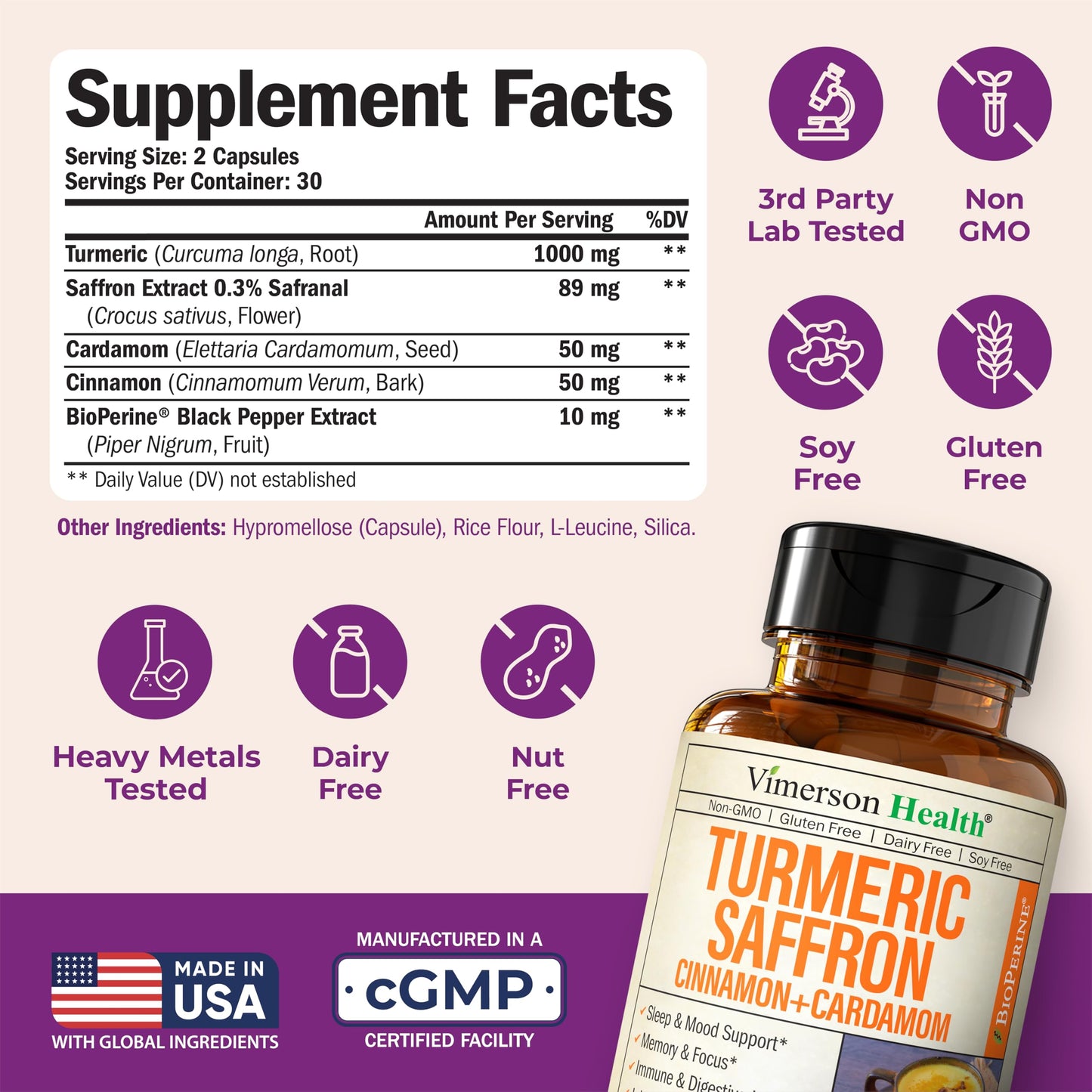 Vimerson Health Saffron Supplement – Turmeric, Cinnamon & Cardamom | 2-Pack