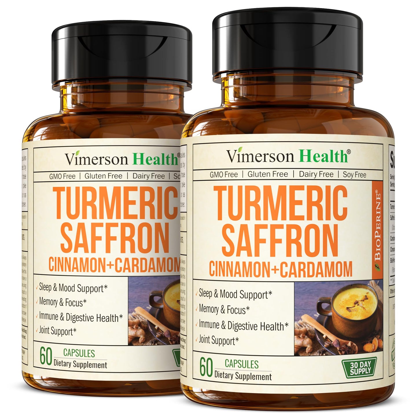 Vimerson Health Saffron Supplement – Turmeric, Cinnamon & Cardamom | 2-Pack