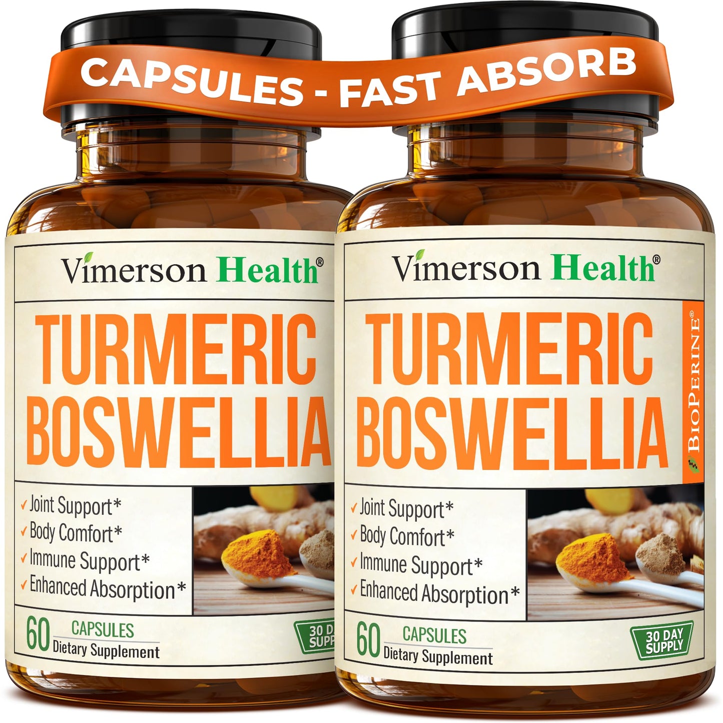 Vimerson Health Turmeric Curcumin with Boswellia & Ginger – 95% Curcuminoids | 2-Pack