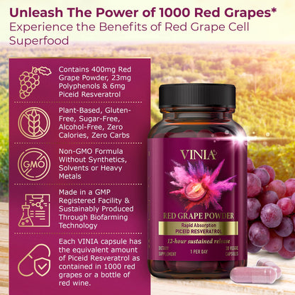 VINIA Piceid Resveratrol – Blood Flow & Heart Health | 30 Capsules