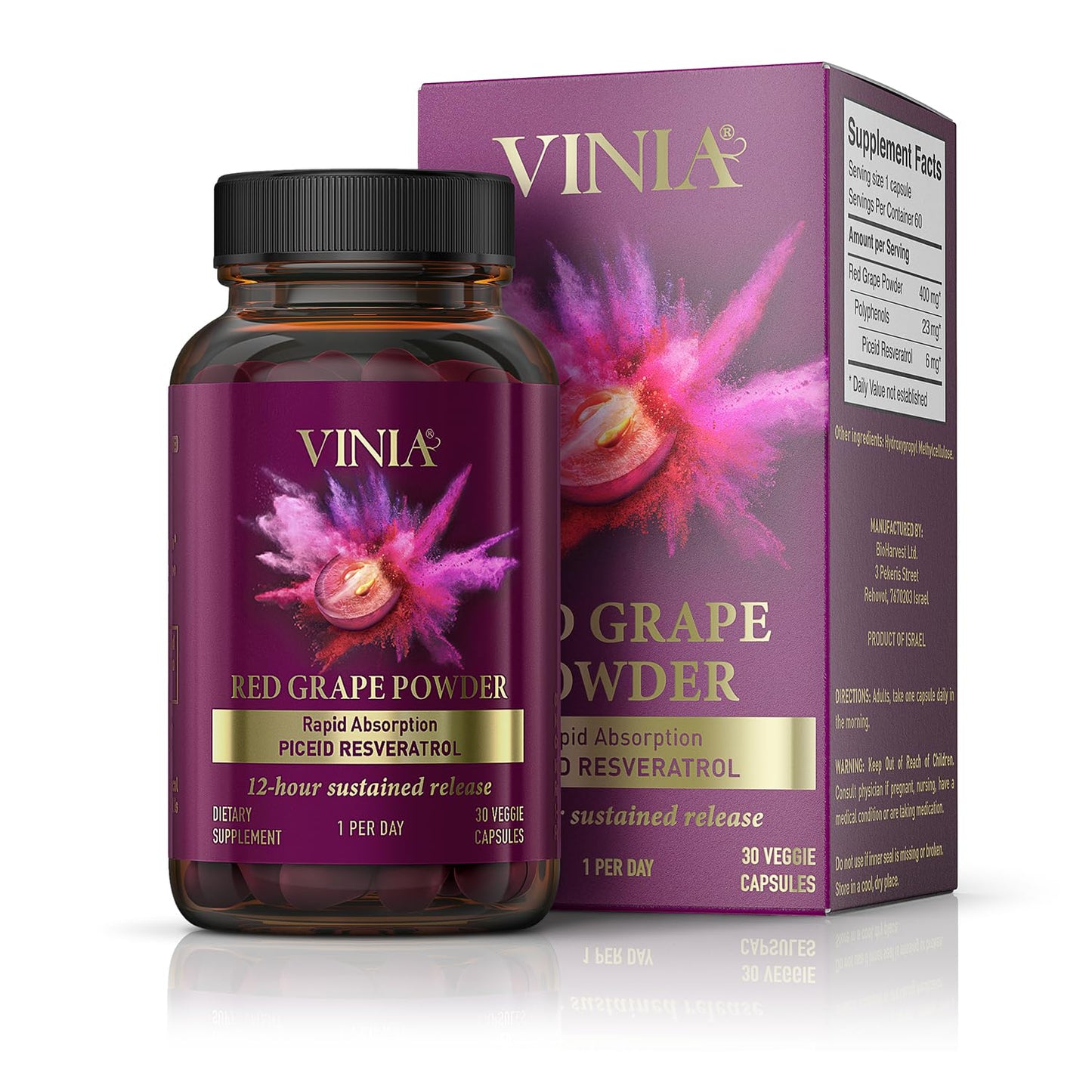 VINIA Piceid Resveratrol – Blood Flow & Heart Health | 30 Capsules
