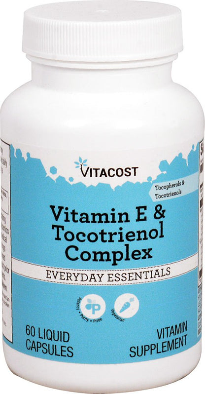 Vitacost Vitamin E & Tocotrienol Complex supplement bottle on a white background