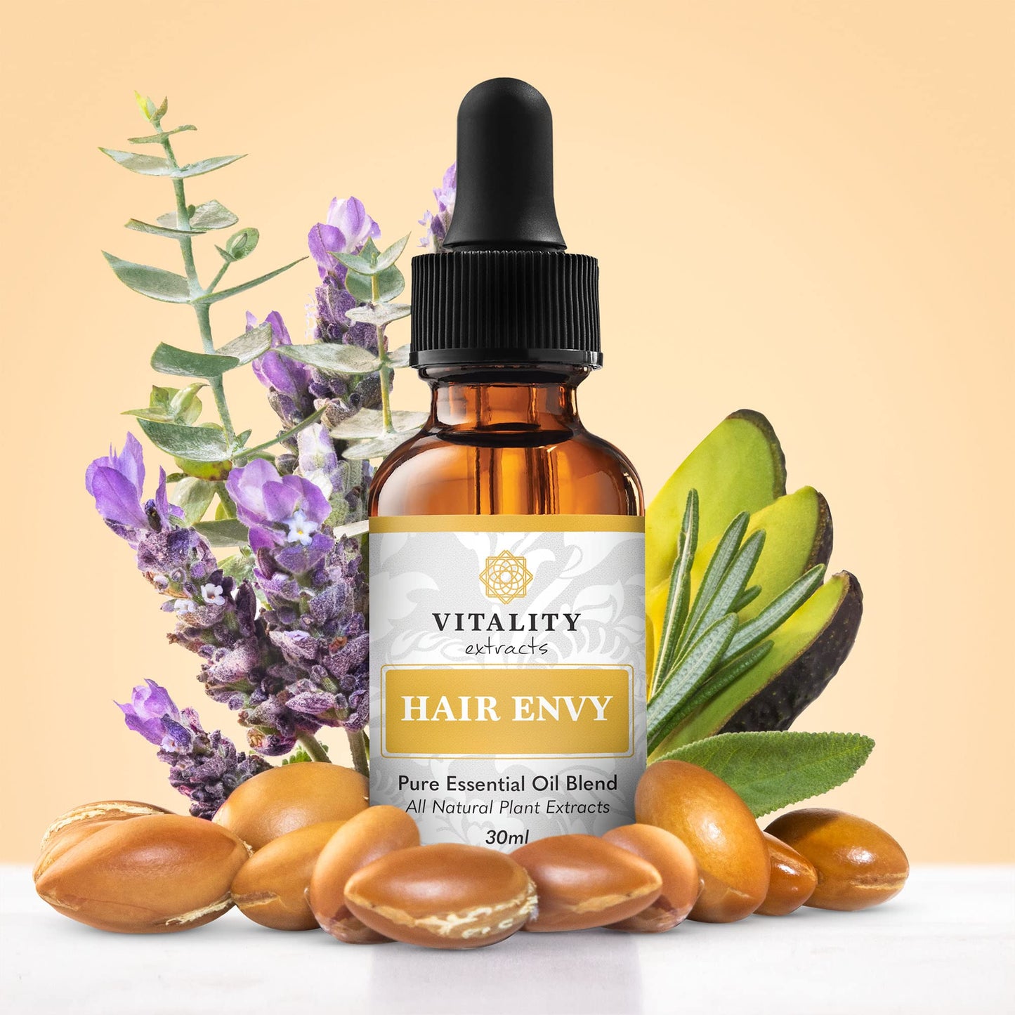 Vitality Hair Envy – Natural Hair Growth Serum with 15 Plant Extracts & Pure Essential Oils