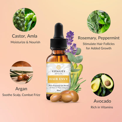 Vitality Hair Envy – Natural Hair Growth Serum with 15 Plant Extracts & Pure Essential Oils