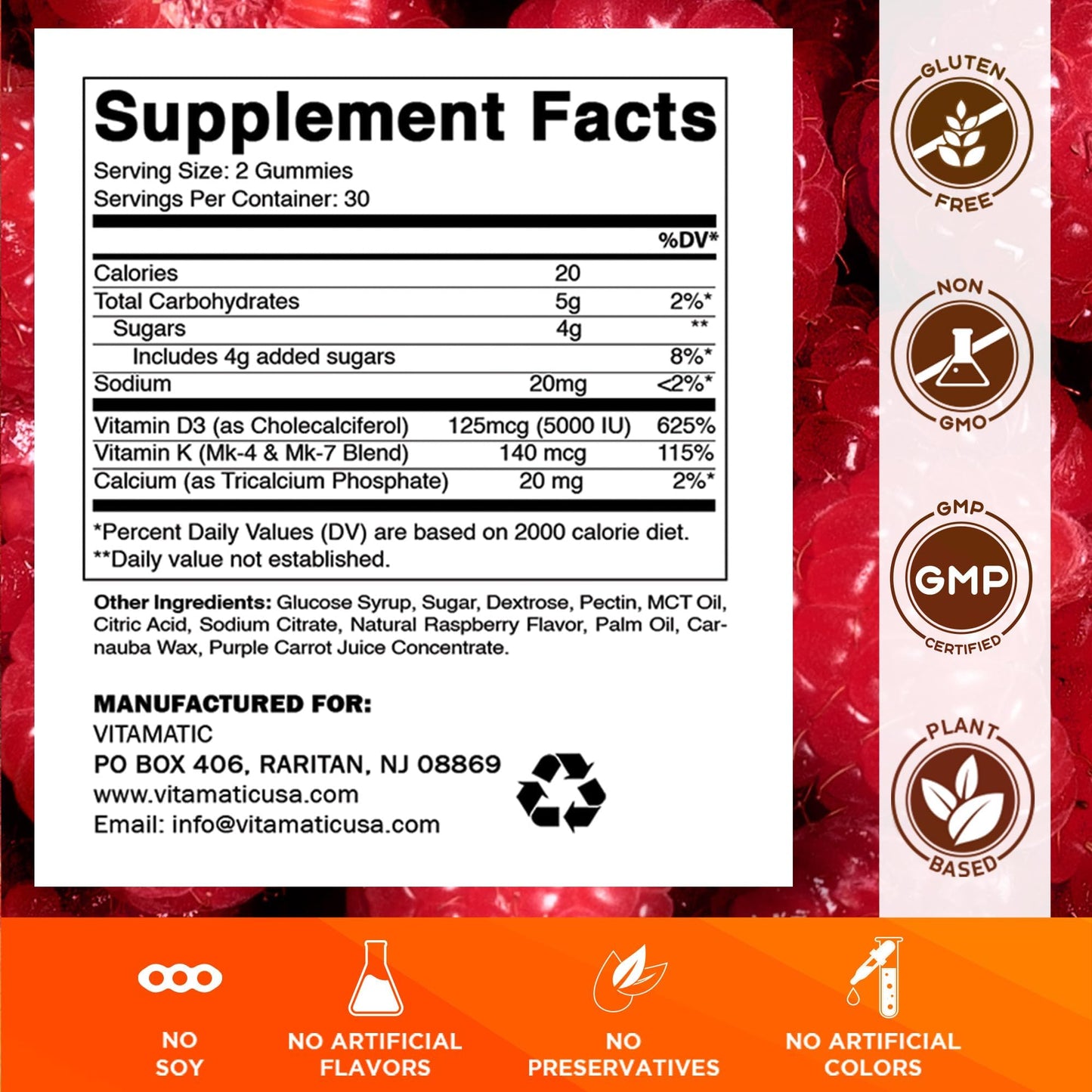 Vitamatic Vitamin D3 + K2 Gummies — 60 Count