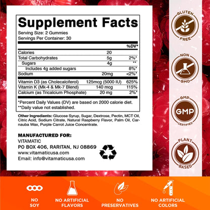Vitamatic Vitamin D3 + K2 Gummies — 60 Count