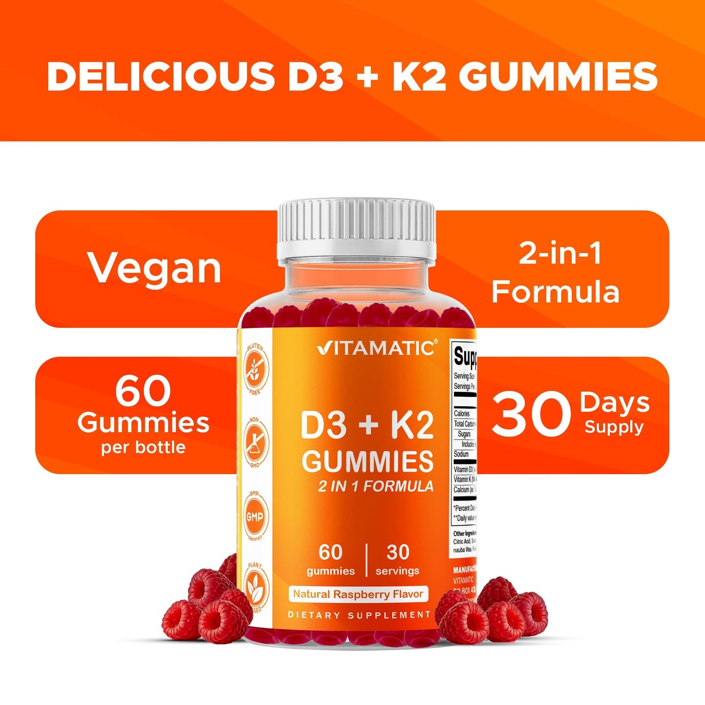 Vitamatic Vitamin D3 + K2 Gummies — 60 Count
