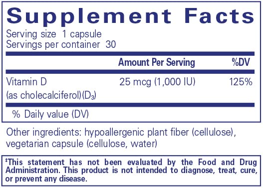 Pure Encapsulations Vitamin D3 25mcg (1000 IU) — 30 Capsules