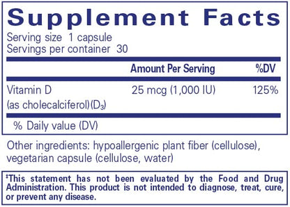 Pure Encapsulations Vitamin D3 25mcg (1000 IU) — 30 Capsules