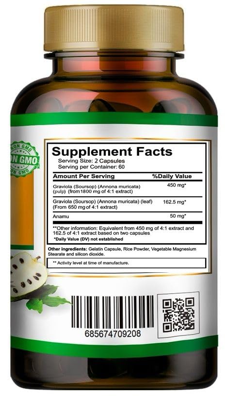 VITAMISAN Graviola Soursop Capsules — 120 Count, Made in USA - Calm Era