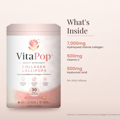 VitaPop Peach Marine Collagen Lollipops, 30 Pack