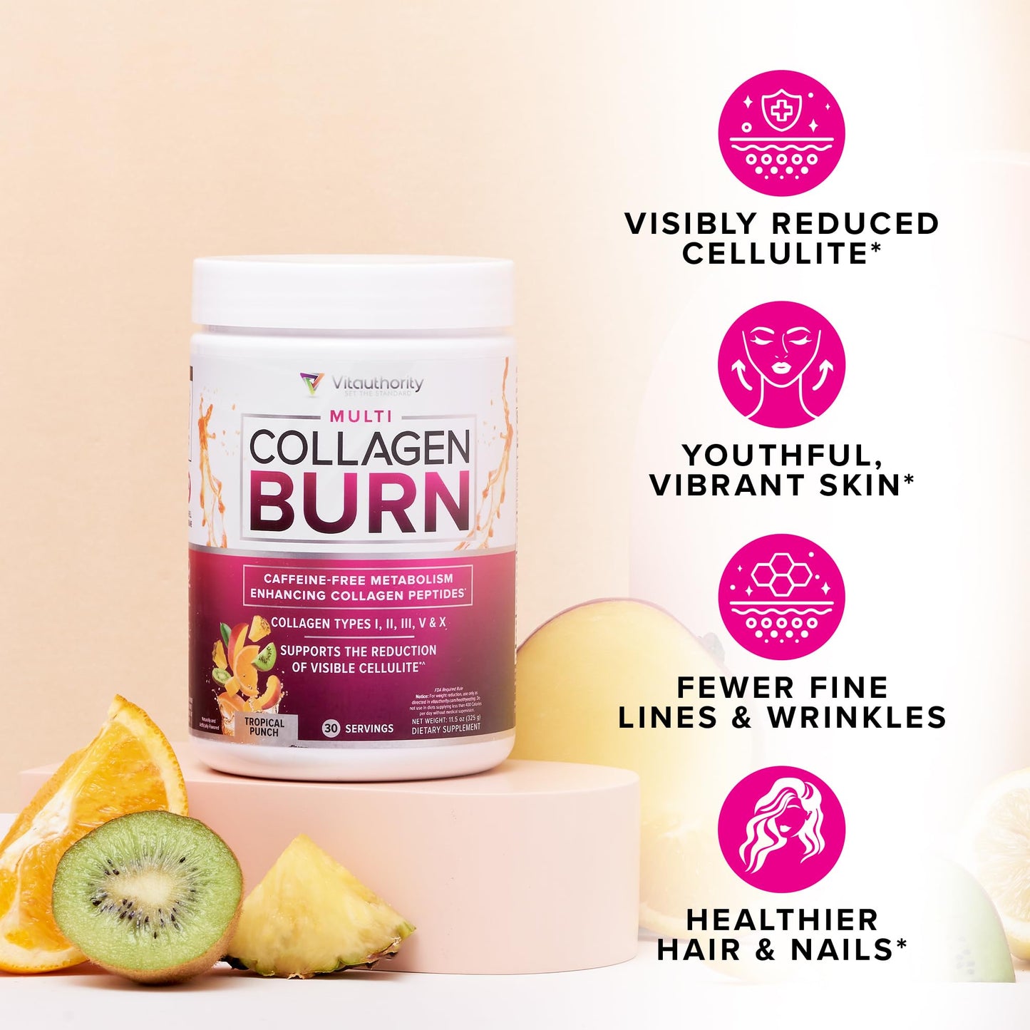 Vitauthority Multi Collagen Burn – Caffeine-Free Strawberry Lemonade, 30 Servings