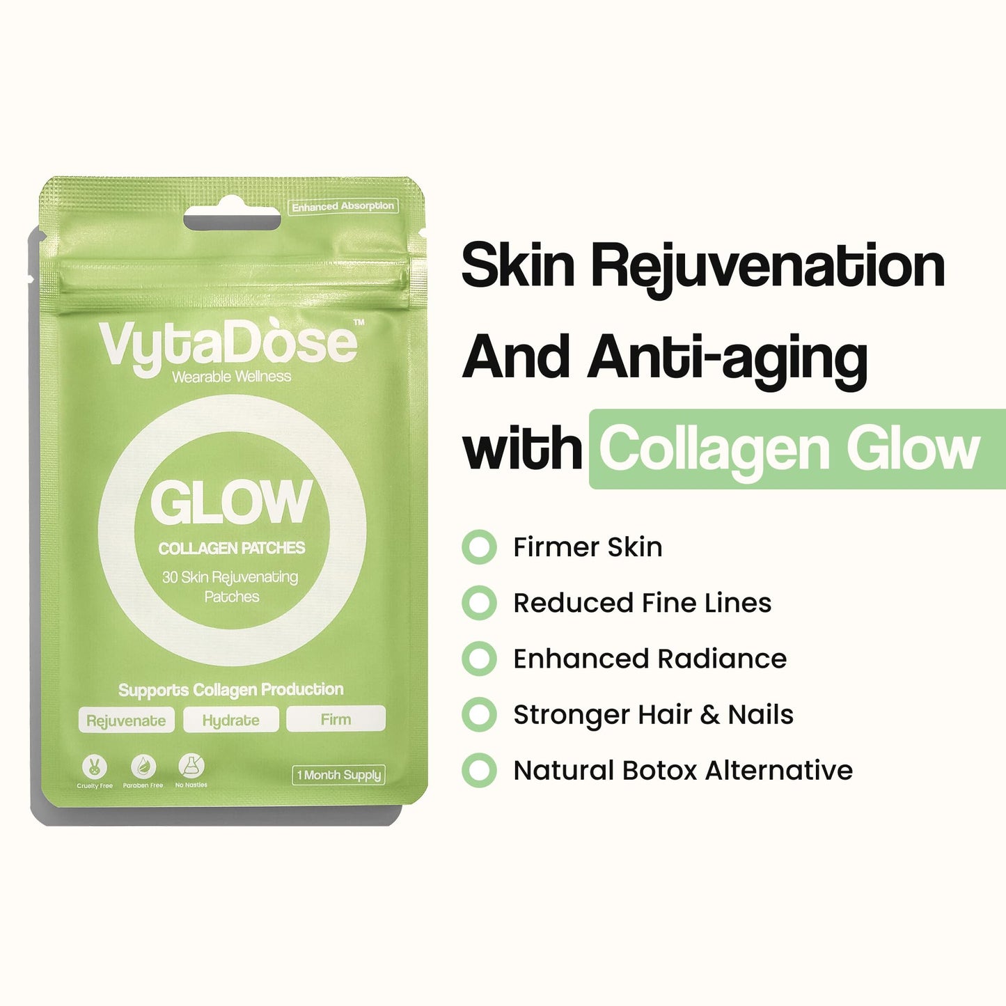 Vytadose Collagen Glow Patches – 5x Stronger Formula | Skin, Hair & Nails