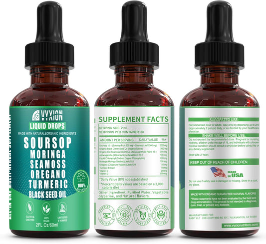 Soursop Bitters Liquid Drops 10-in-1 with Moringa & Ashwagandha 2fl oz