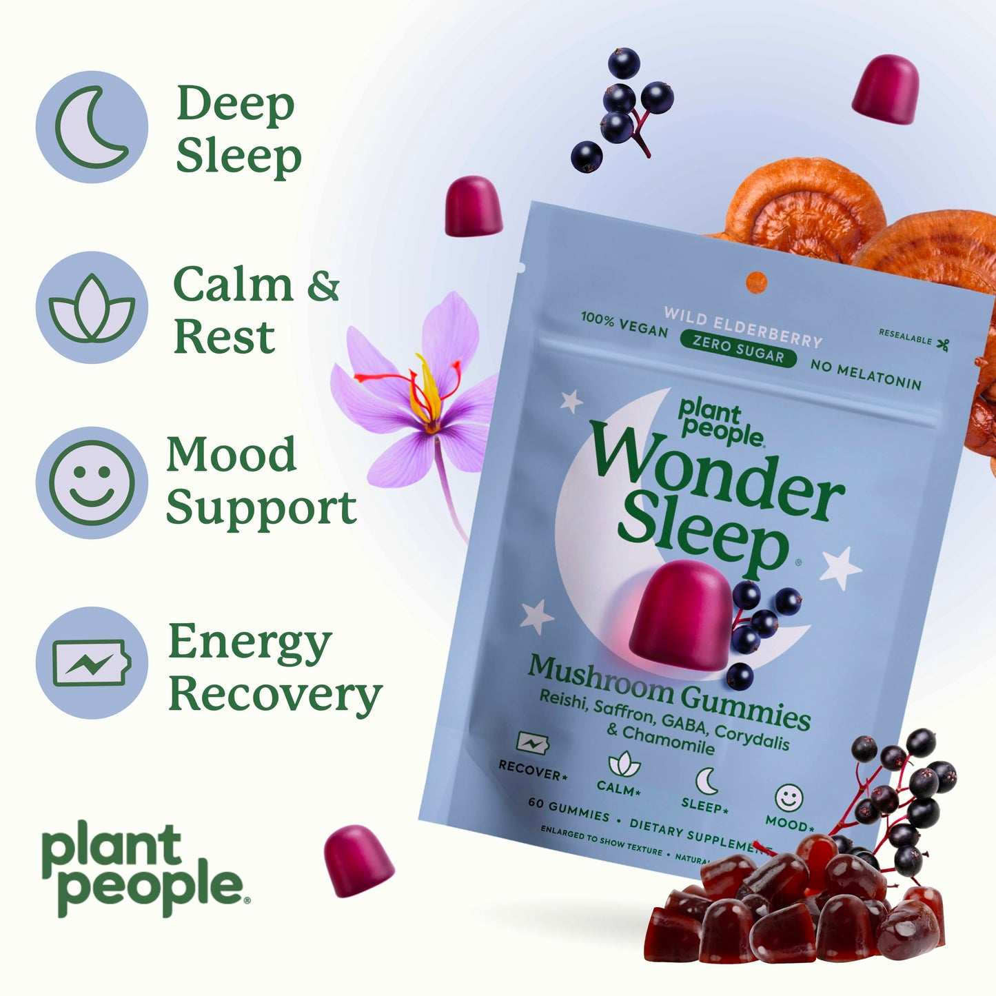 WonderSleep Mushroom Gummies for Sleep & Relaxation 60 Count