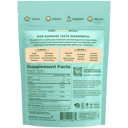 Plant People WonderCalm Mushroom Gummies – Ashwagandha Stress & Mood Support | Peach | Vegan, Gluten-Free | 60 Count