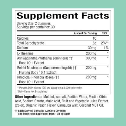 Plant People WonderCalm Mushroom Gummies – Ashwagandha Stress & Mood Support | Peach | Vegan, Gluten-Free | 60 Count