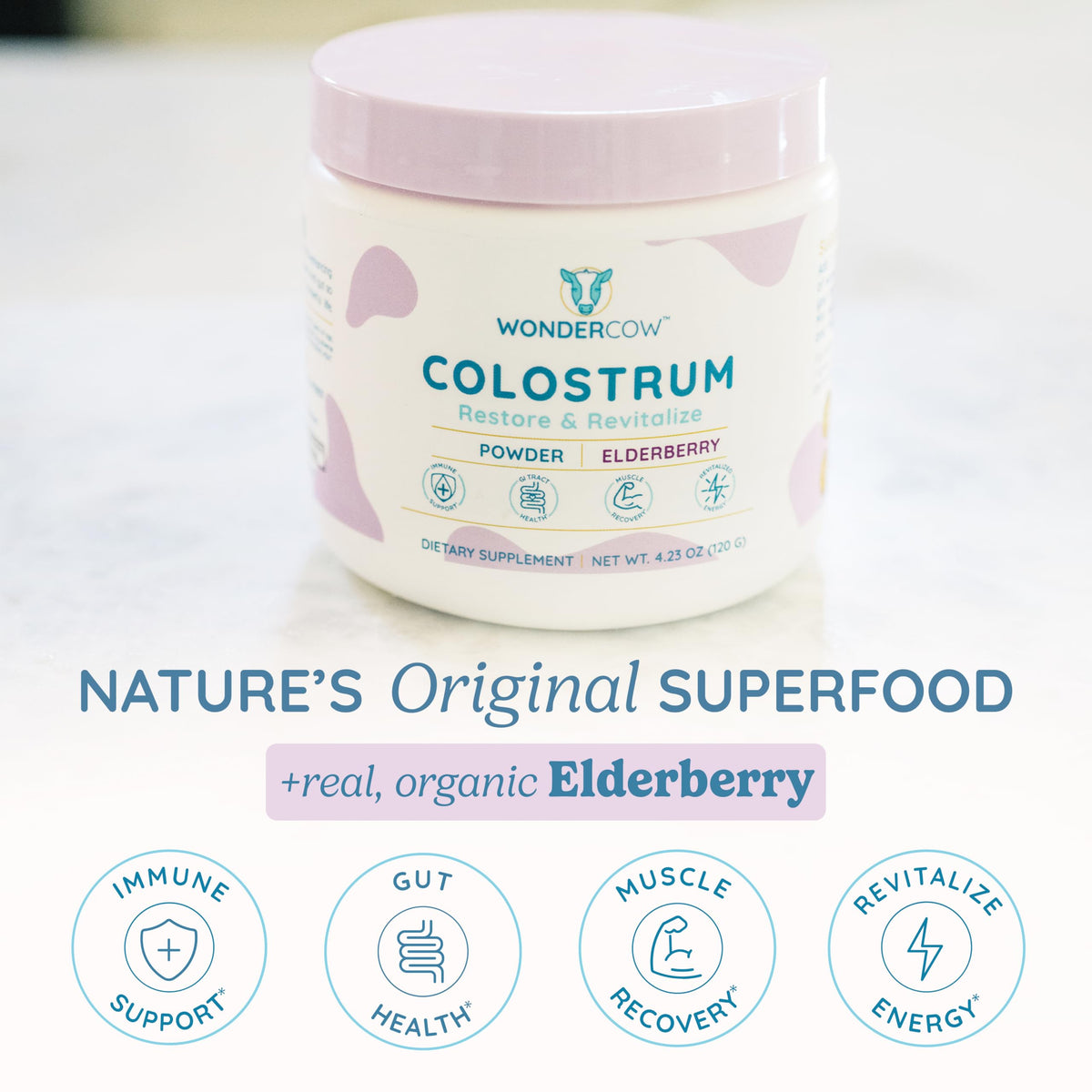 WonderCow Colostrum Powder – Elderberry | 60 Servings - Calm Era