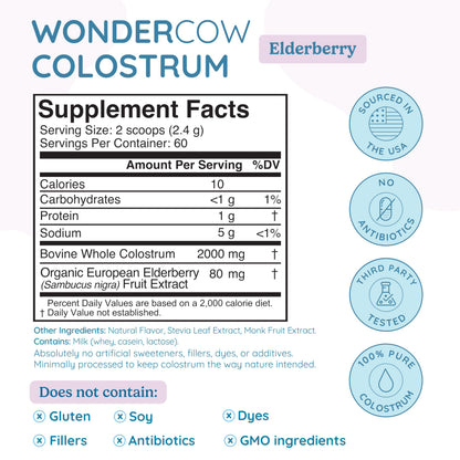 WonderCow Colostrum Powder – Elderberry | 60 Servings