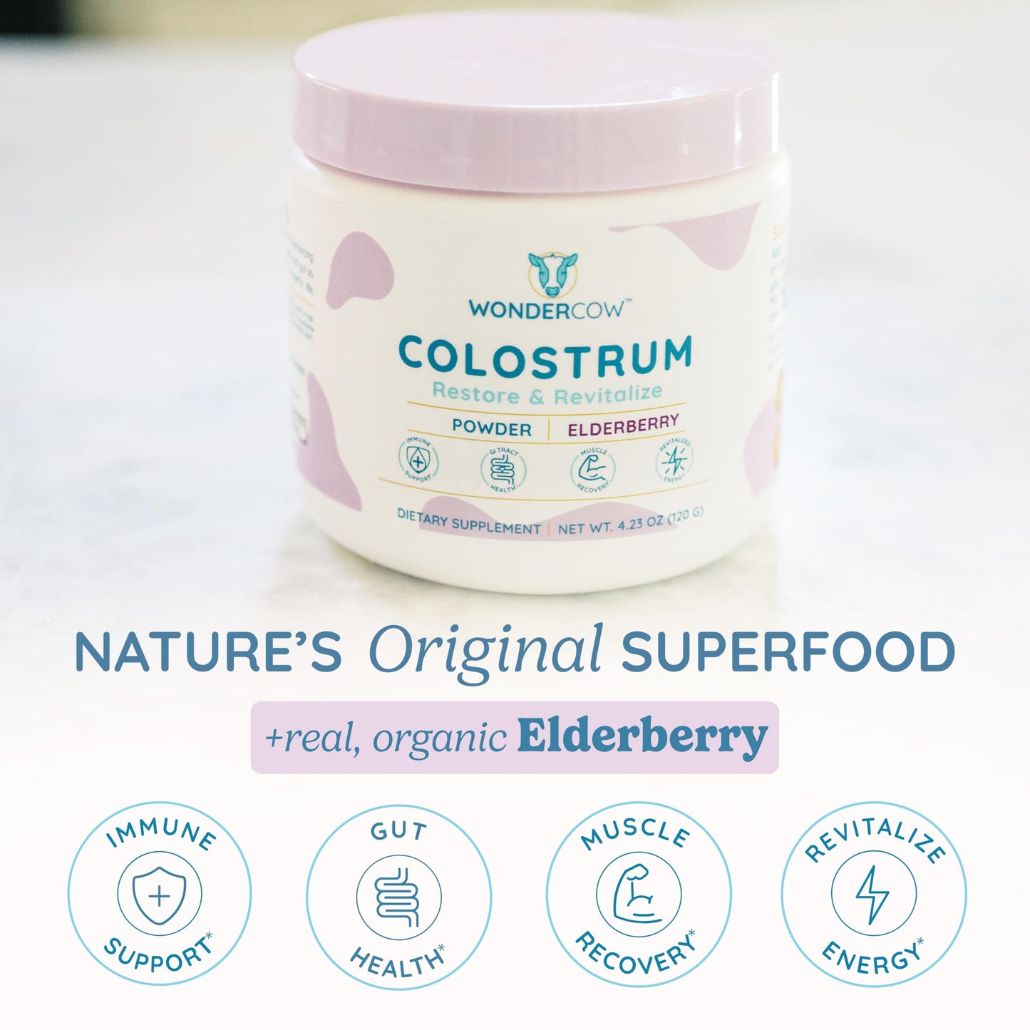 WonderCow Colostrum Powder – Elderberry | 60 Servings