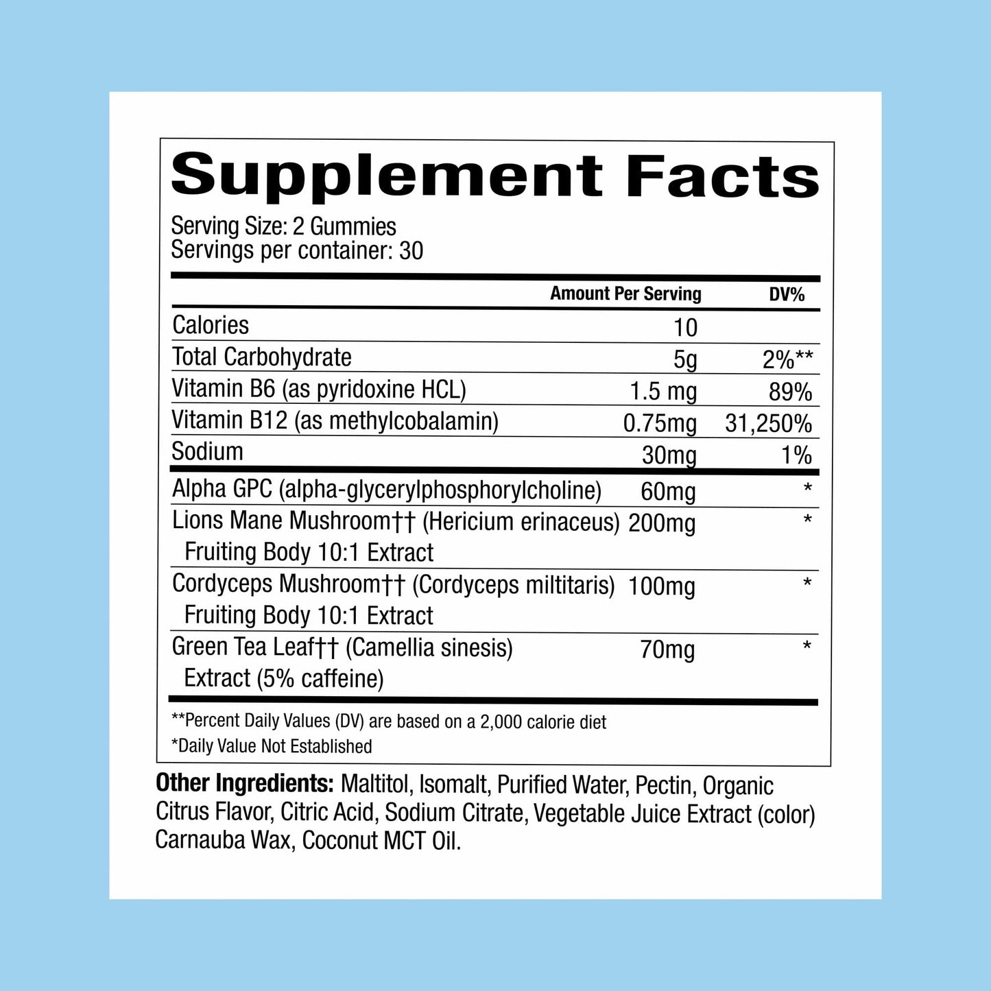 WonderFocus Mushroom Gummies – Lion’s Mane & Cordyceps Nootropic Brain Support | Vegan, Sugar-Free | Citrus | 60 Count