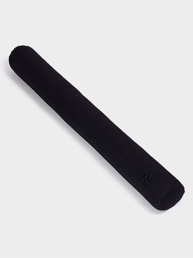 Black cylindrical object with a logo on a white background